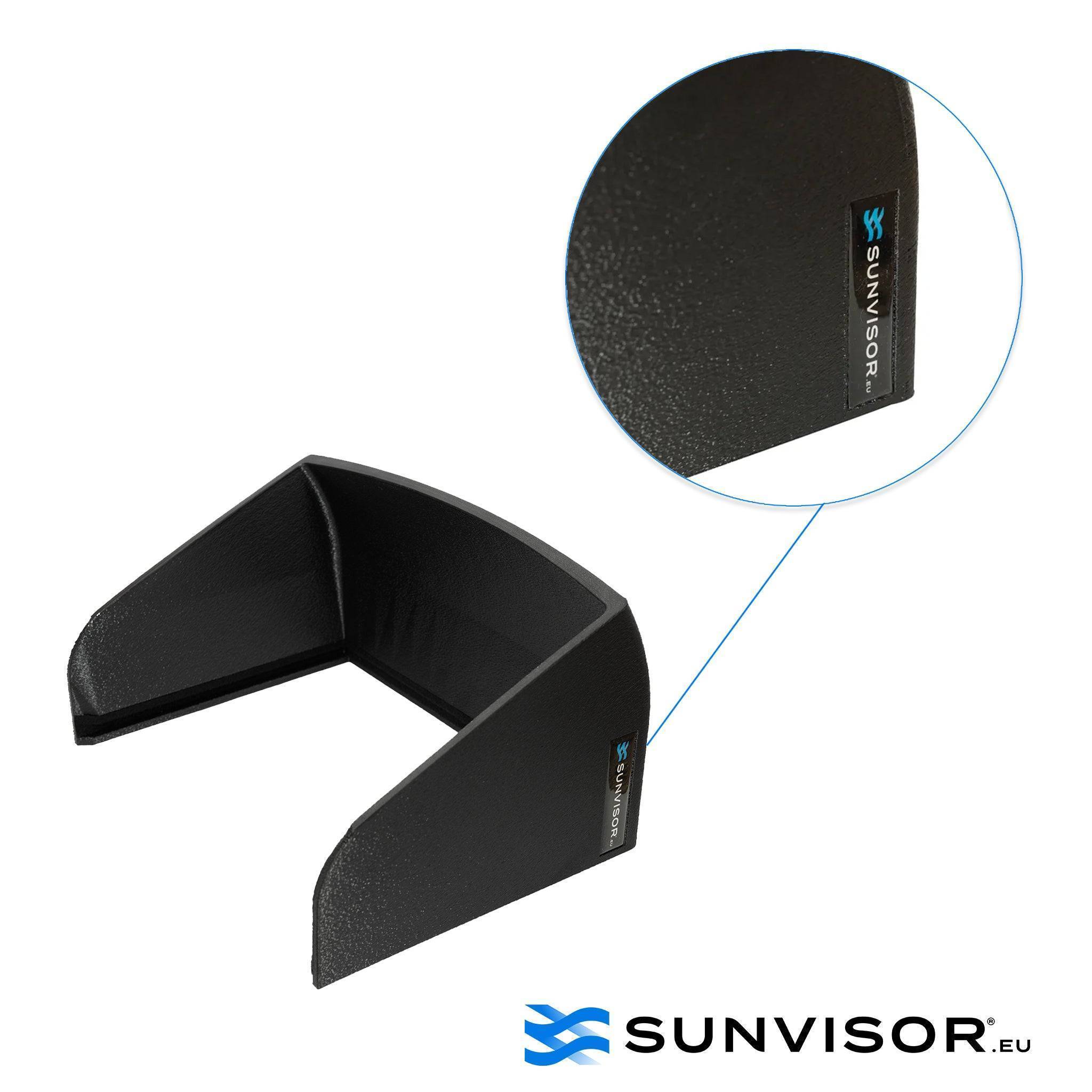 Detailed view of the Sunvisor Garmin GPSMAP 8412 with a focus on the logo and textured surface, designed for marine GPS protection.