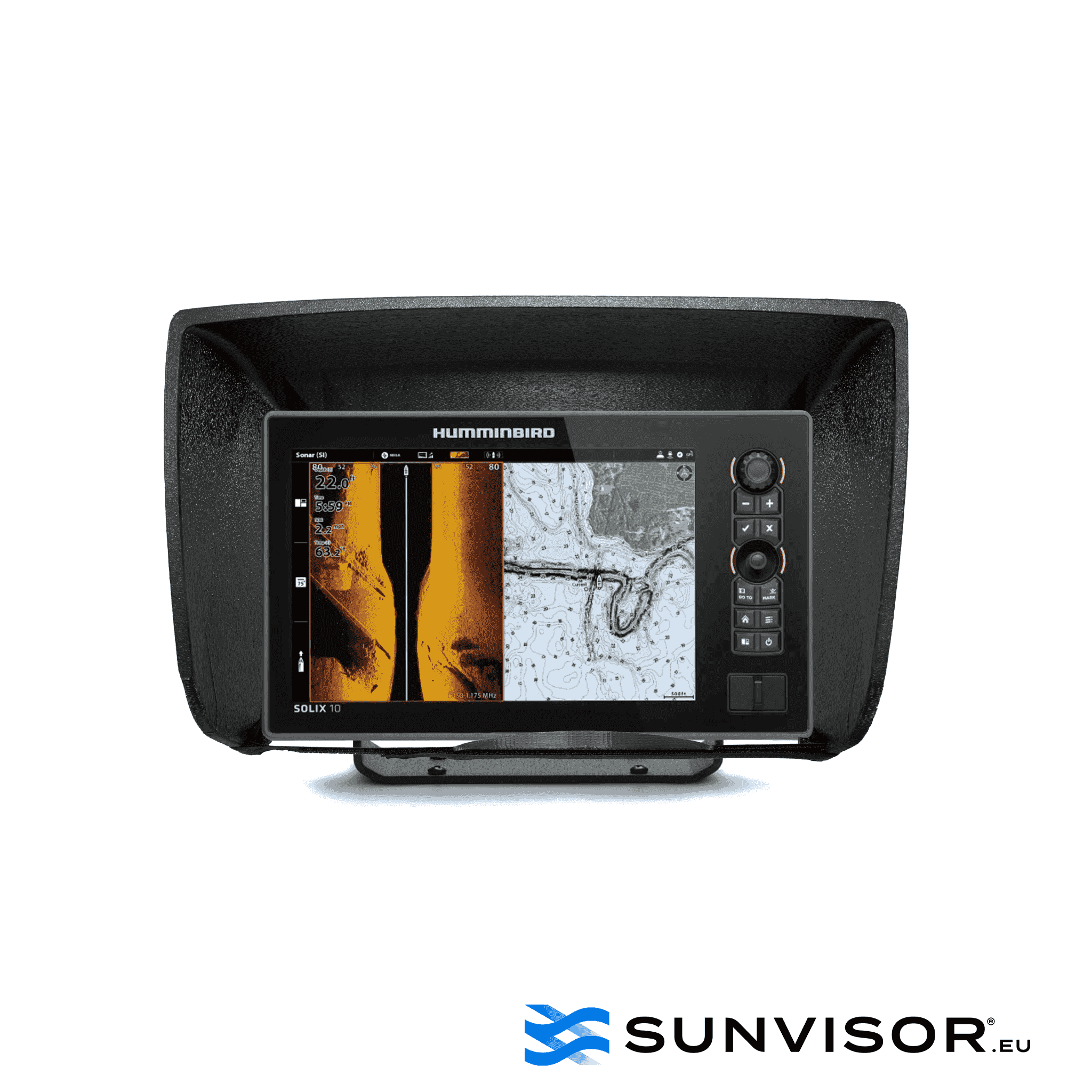 Sunvisor for Humminbird Helix 9 marine chartplotter, reducing glare and enhancing screen visibility in bright sunlight.