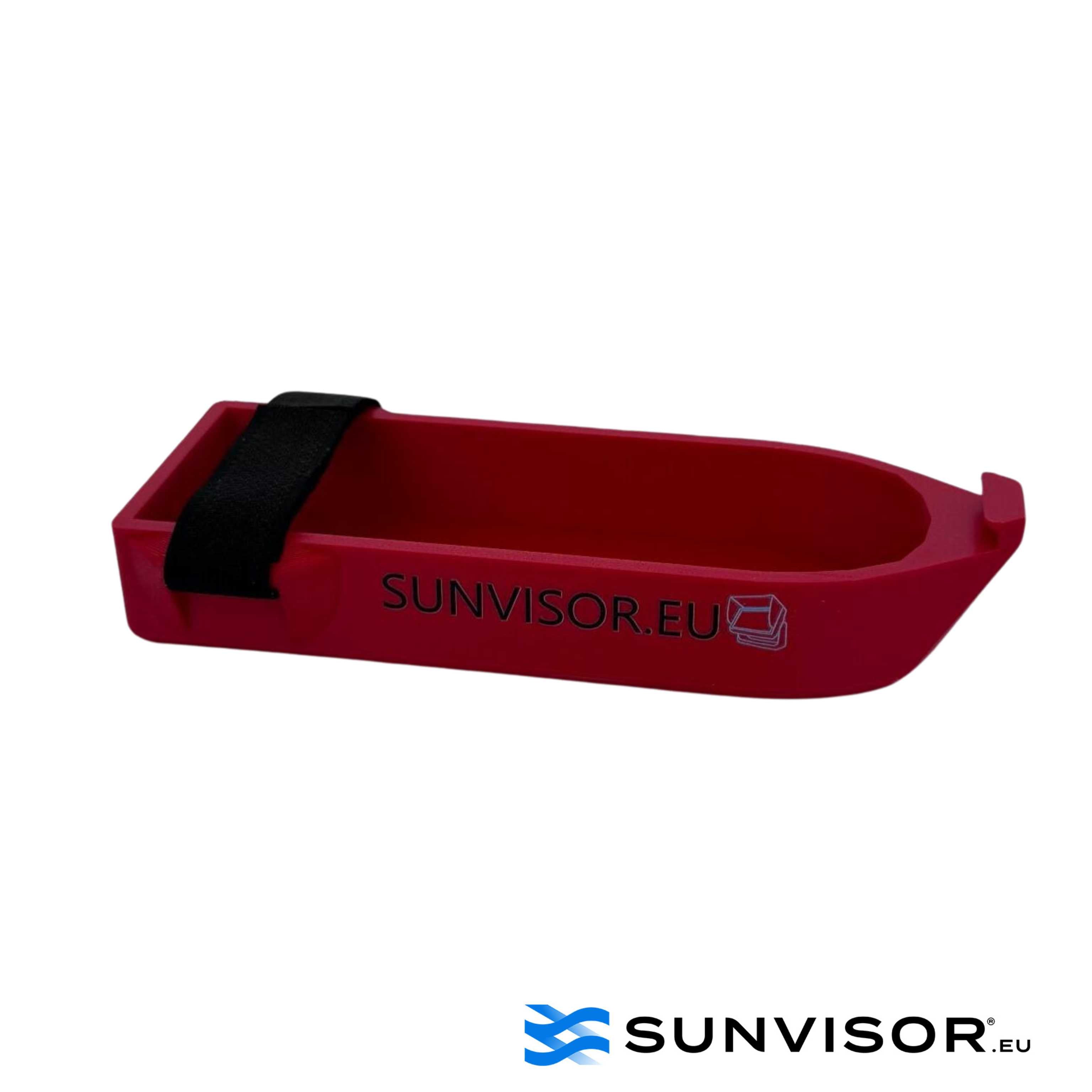 Red ABS plastic cover for GT54 transducer with Sunvisor.eu branding, offering reliable protection against scratches and impacts.