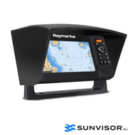 Sunvisor Raymarine Element 12 attached to a marine chartplotter, providing protection against sunglare and raindrops for enhanced visibility.